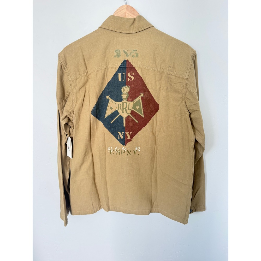 RRL Double RL Dobby Graphic Overshirt Military Stencil Tan Sanforized Jacket M